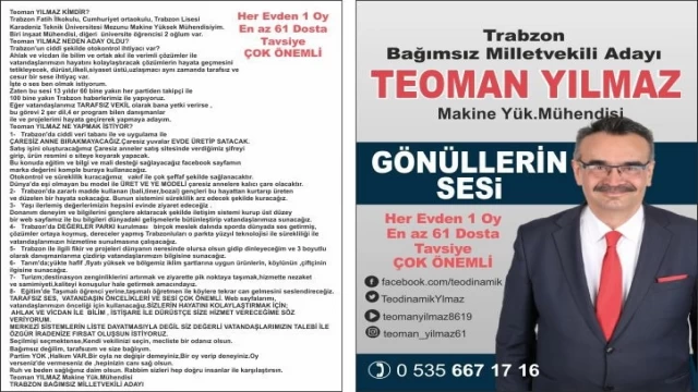 Gazeteci Teoman Yılmaz Trabzon Bağımsız Milletvekili Adayı