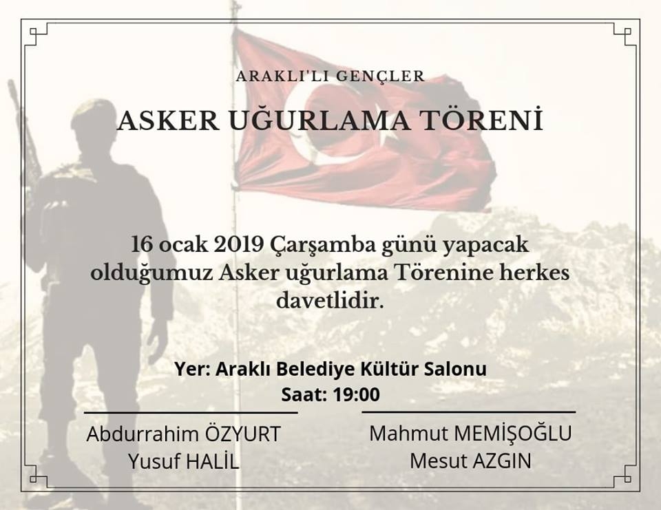 Araklı\'da Asker Uğurlama Töreni Yapılacak